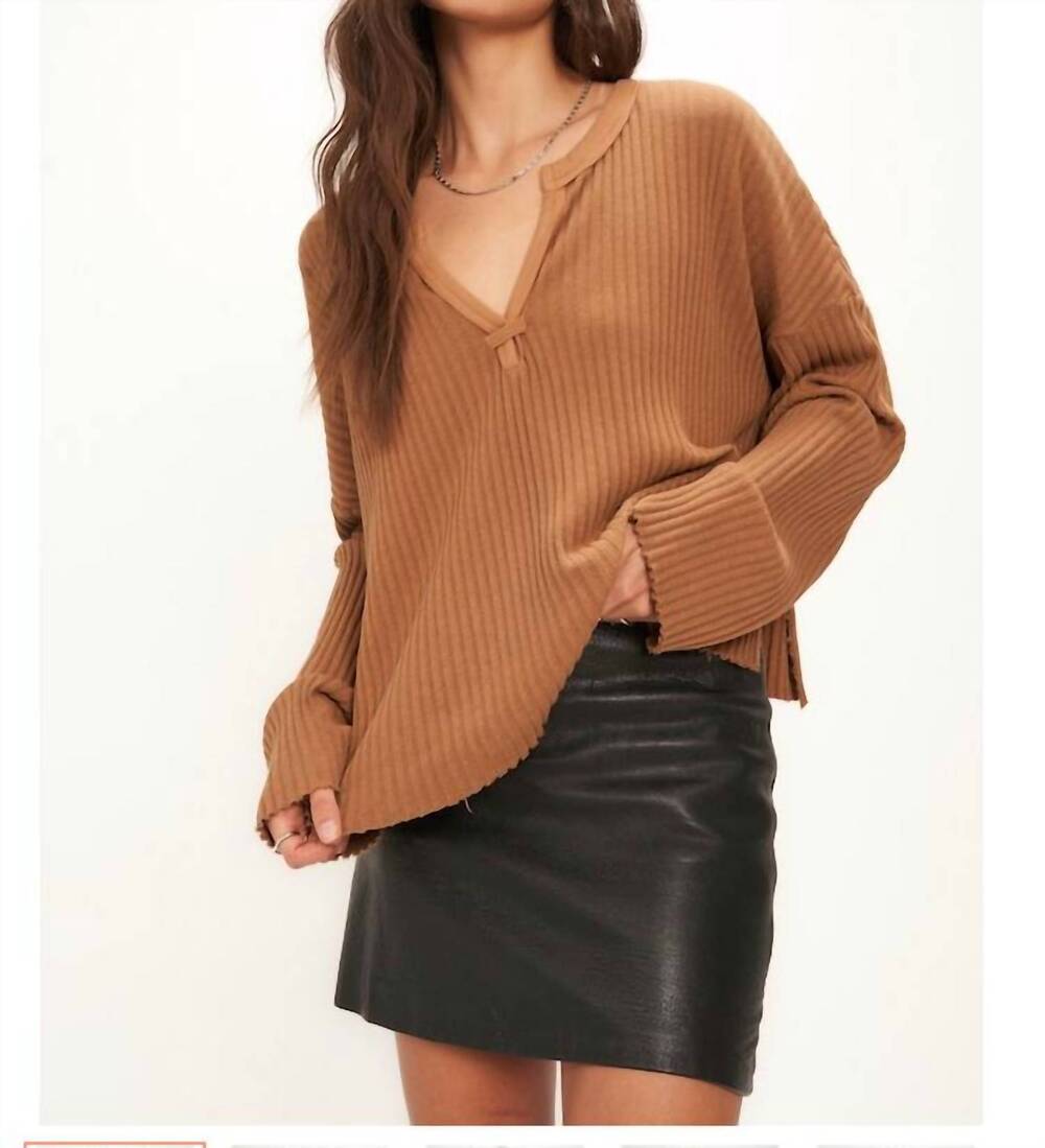 NEW PROJECT SOCIAL T getaway notch neck sweater rib pullover in caramel